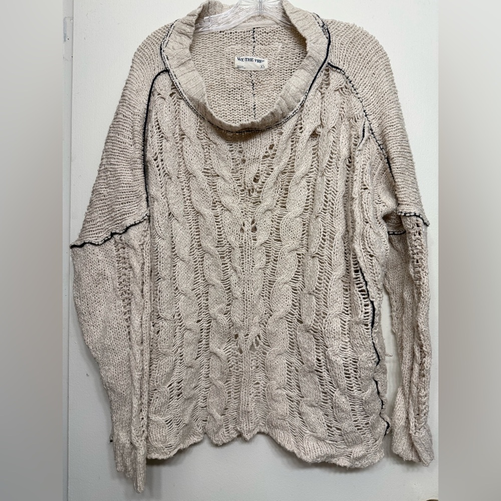 We The Free Chunky Knit Cable Sweater XS | Cozy Slouchy Neutral Pullover